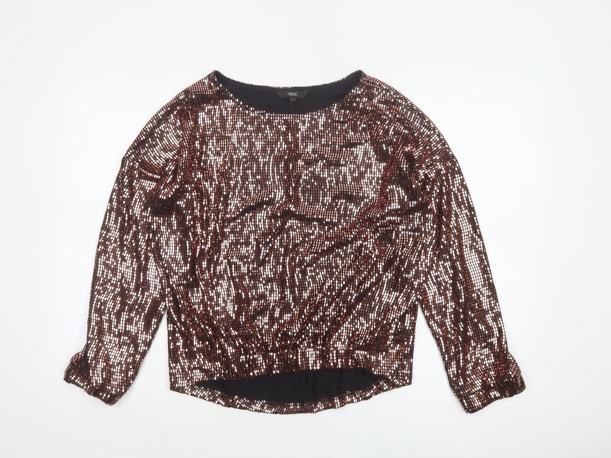 Next Women Brown Sequin Long Sleeve Round Neck Blouse UK 10 Party