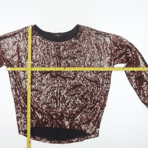 Next Women Brown Sequin Long Sleeve Round Neck Blouse UK 10 Party