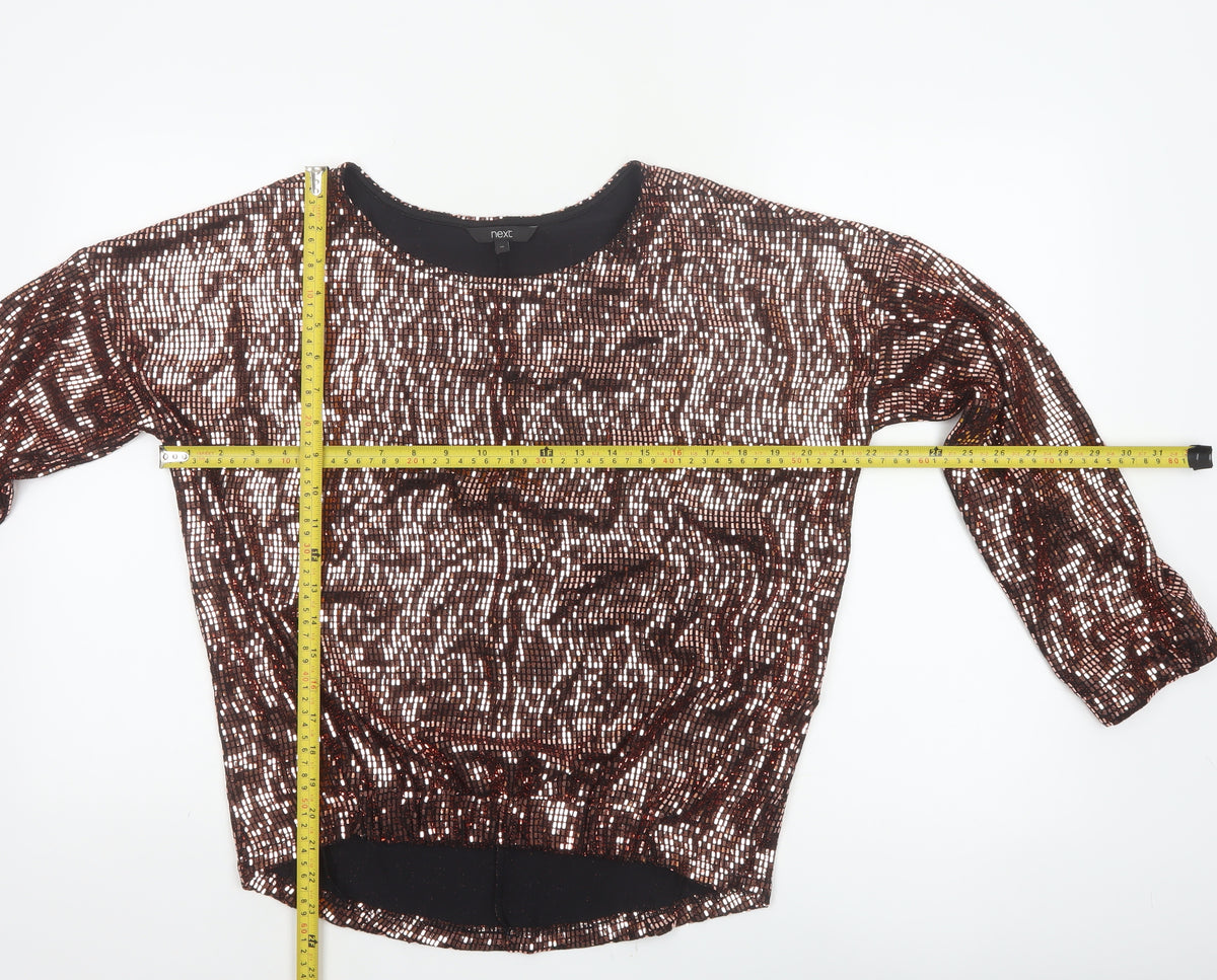 Next Women Brown Sequin Long Sleeve Round Neck Blouse UK 10 Party