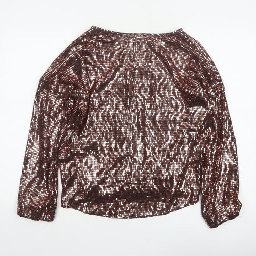 Next Women Brown Sequin Long Sleeve Round Neck Blouse UK 10 Party