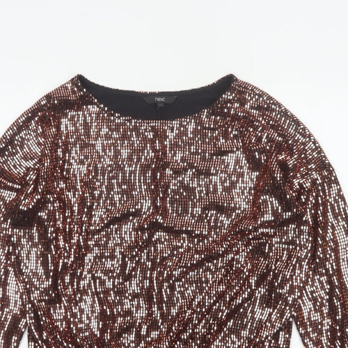 Next Women Brown Sequin Long Sleeve Round Neck Blouse UK 10 Party