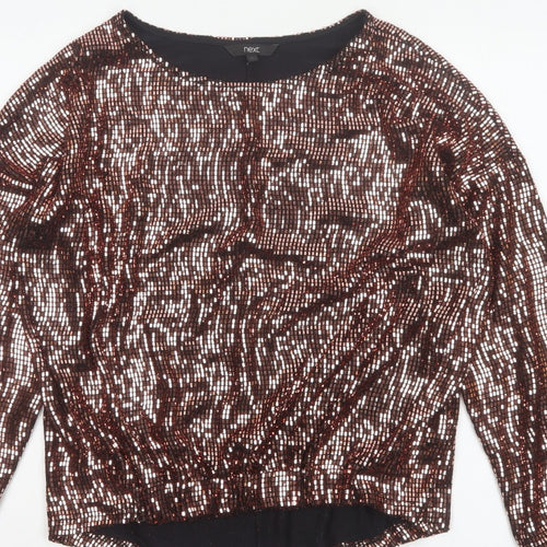 Next Women Brown Sequin Long Sleeve Round Neck Blouse UK 10 Party