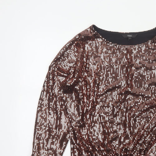 Next Women Brown Sequin Long Sleeve Round Neck Blouse UK 10 Party