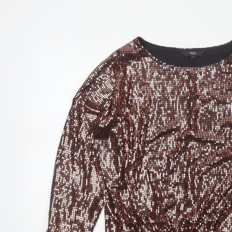 Next Women Brown Sequin Long Sleeve Round Neck Blouse UK 10 Party