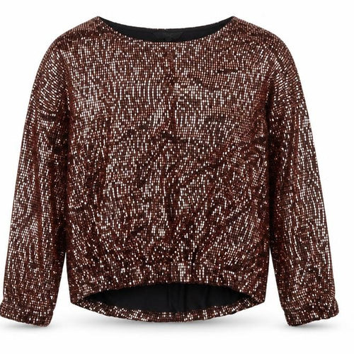 Next Women Brown Sequin Long Sleeve Round Neck Blouse UK 10 Party