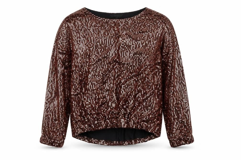 Next Women Brown Sequin Long Sleeve Round Neck Blouse UK 10 Party