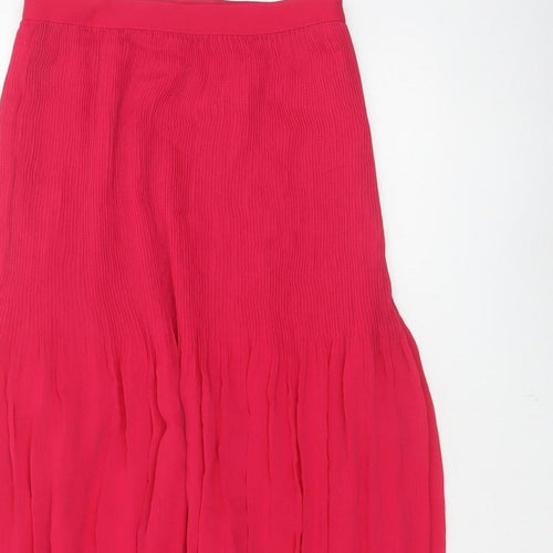 Marks and Spencer Women Pink UK 6 Long Pleated Flare Chiffon Skirt
