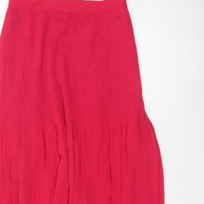 Marks and Spencer Women Pink UK 6 Long Pleated Flare Chiffon Skirt