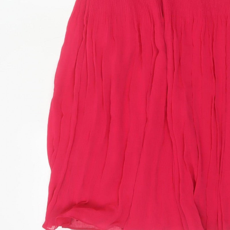 Marks and Spencer Women Pink UK 6 Long Pleated Flare Chiffon Skirt