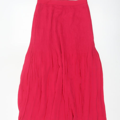 Marks and Spencer Women Pink UK 6 Long Pleated Flare Chiffon Skirt