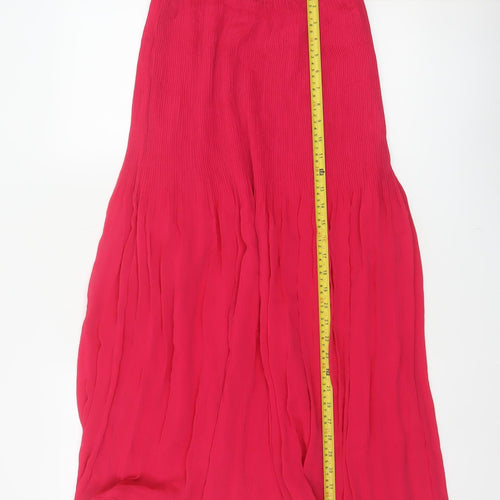 Marks and Spencer Women Pink UK 6 Long Pleated Flare Chiffon Skirt