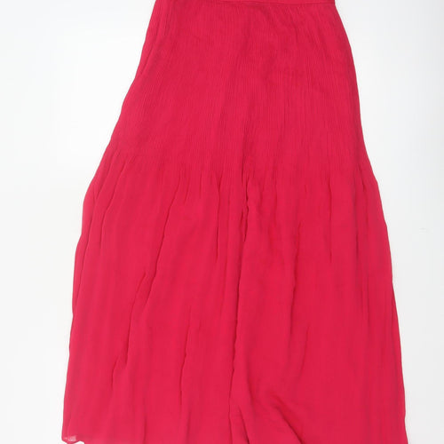 Marks and Spencer Women Pink UK 6 Long Pleated Flare Chiffon Skirt