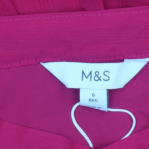 Marks and Spencer Women Pink UK 6 Long Pleated Flare Chiffon Skirt