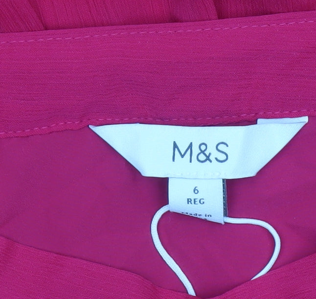Marks and Spencer Women Pink UK 6 Long Pleated Flare Chiffon Skirt