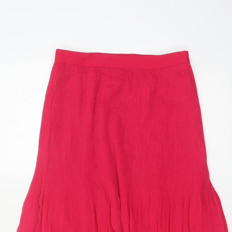 Marks and Spencer Women Pink UK 6 Long Pleated Flare Chiffon Skirt
