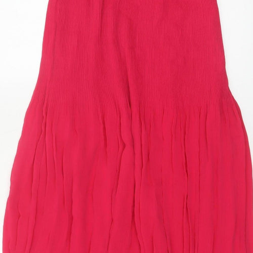 Marks and Spencer Women Pink UK 6 Long Pleated Flare Chiffon Skirt