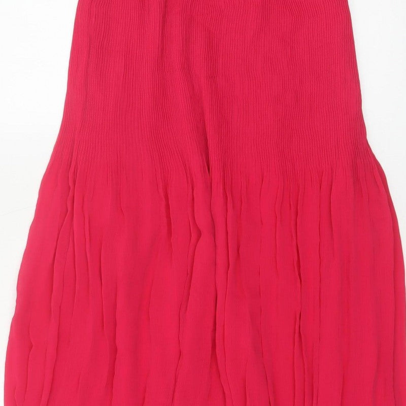 Marks and Spencer Women Pink UK 6 Long Pleated Flare Chiffon Skirt