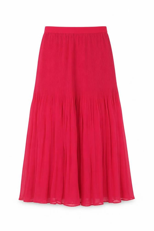 Marks and Spencer Women Pink UK 6 Long Pleated Flare Chiffon Skirt