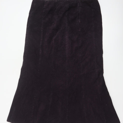 Essence Women Black Cotton Herringbone Flare Midi Skirt UK 16