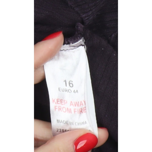 Essence Women Black Cotton Herringbone Flare Midi Skirt UK 16