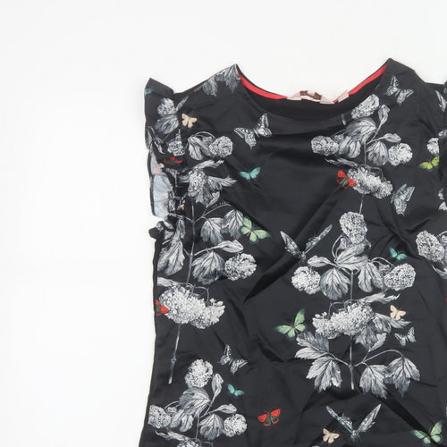 Ted Baker Women Black Floral Butterfly Ruffle Blouse UK 6