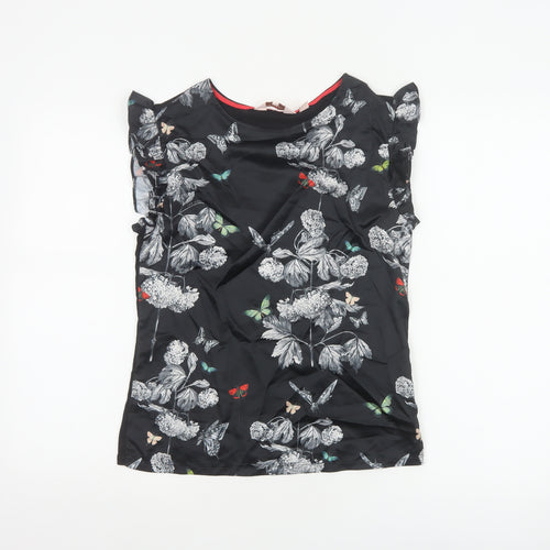 Ted Baker Women Black Floral Butterfly Ruffle Blouse UK 6