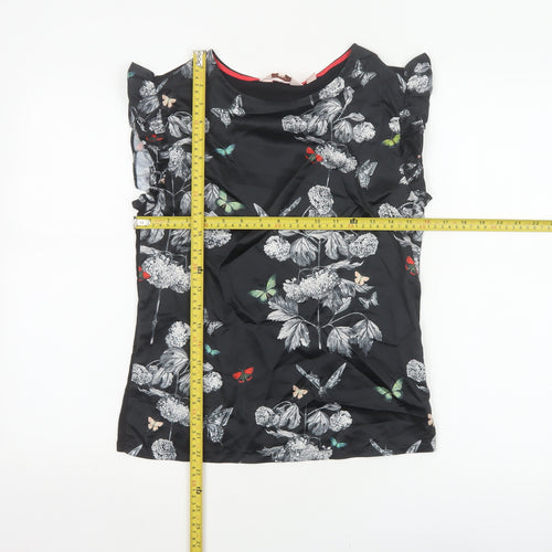 Ted Baker Women Black Floral Butterfly Ruffle Blouse UK 6