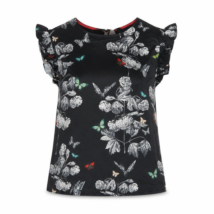Ted Baker Women Black Floral Butterfly Ruffle Blouse UK 6