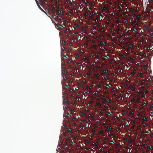 Joe Browns Women’s Red Butterfly Print V-Neck Sheath Dress UK 14