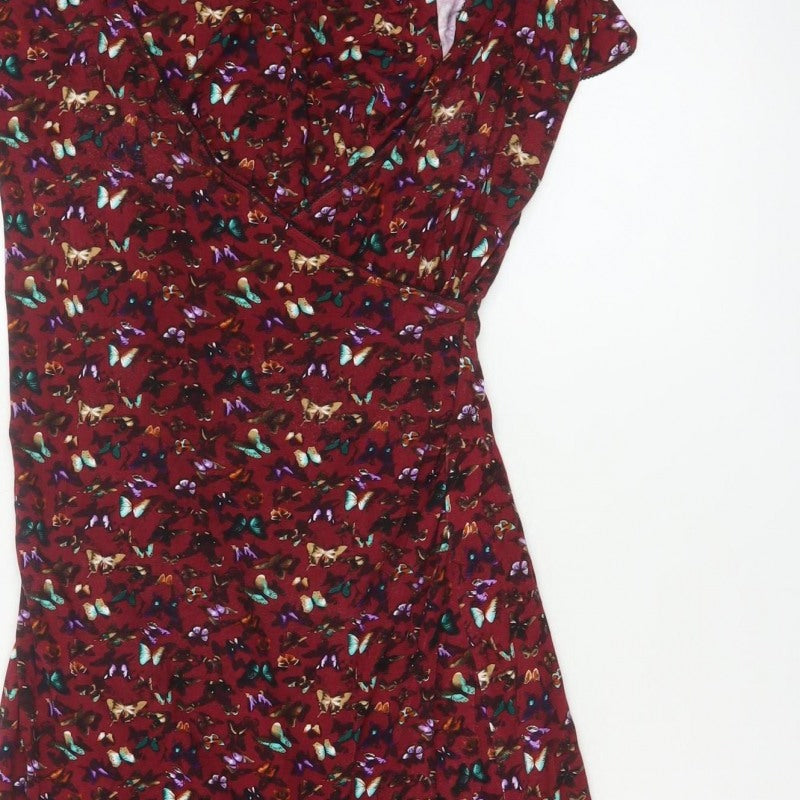 Joe Browns Women’s Red Butterfly Print V-Neck Sheath Dress UK 14