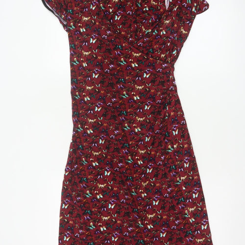 Joe Browns Women’s Red Butterfly Print V-Neck Sheath Dress UK 14