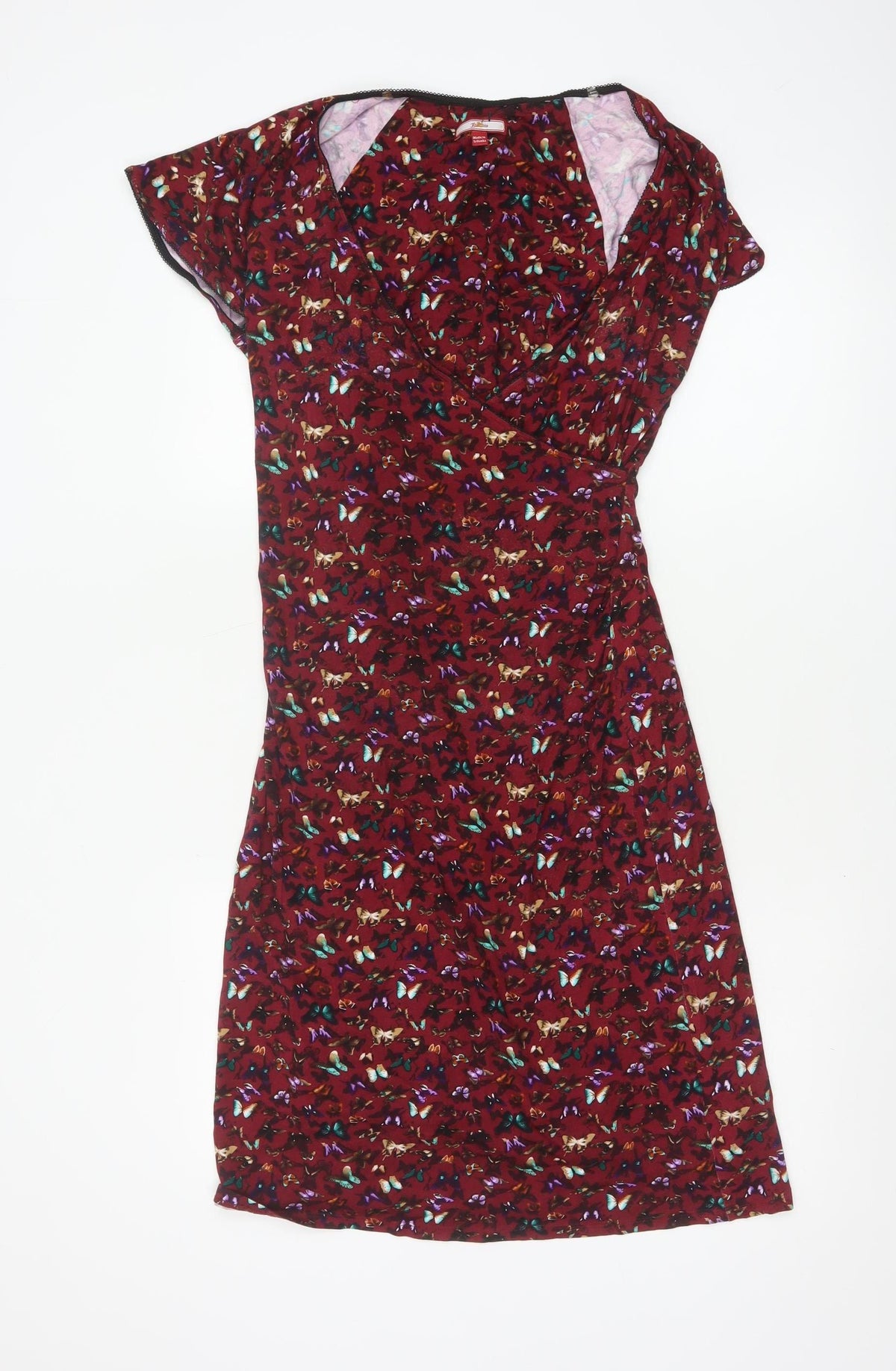 Joe Browns Women’s Red Butterfly Print V-Neck Sheath Dress UK 14