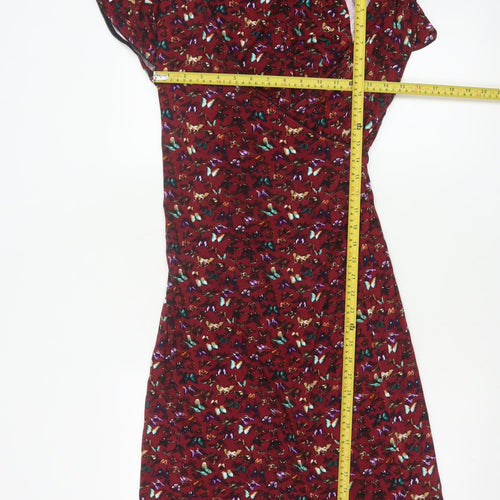 Joe Browns Women’s Red Butterfly Print V-Neck Sheath Dress UK 14