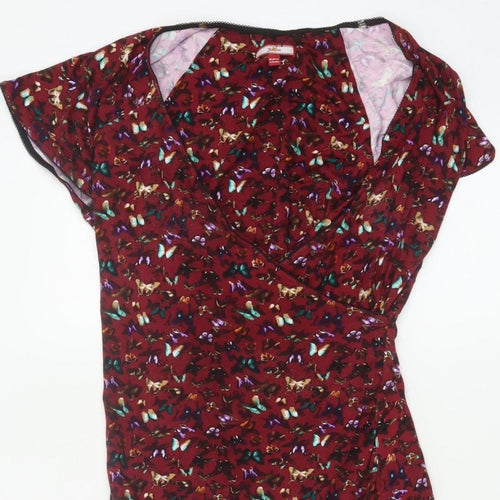 Joe Browns Women’s Red Butterfly Print V-Neck Sheath Dress UK 14