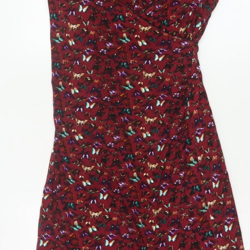 Joe Browns Women’s Red Butterfly Print V-Neck Sheath Dress UK 14