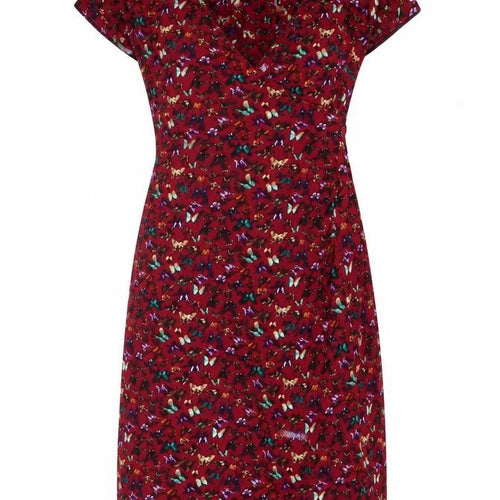 Joe Browns Women’s Red Butterfly Print V-Neck Sheath Dress UK 14