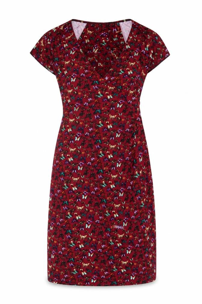 Joe Browns Women’s Red Butterfly Print V-Neck Sheath Dress UK 14