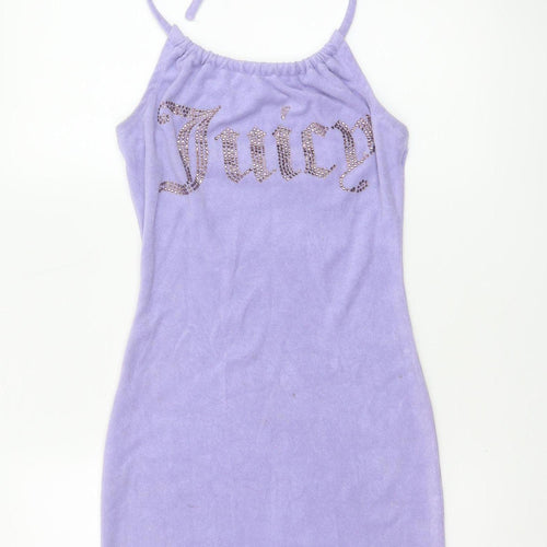 Juicy Couture Women’s Purple XS Velour Halter Bodycon Mini Dress