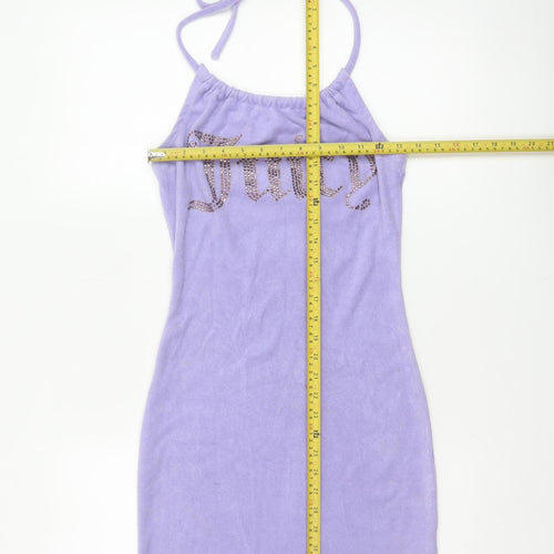 Juicy Couture Women’s Purple XS Velour Halter Bodycon Mini Dress