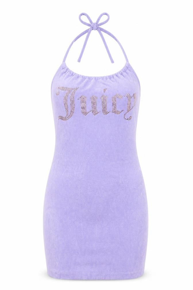 Juicy Couture Women’s Purple XS Velour Halter Bodycon Mini Dress