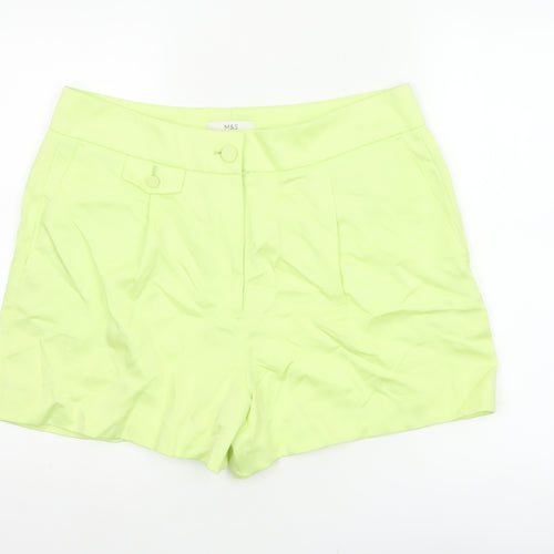 Marks & Spencer Women Yellow Size 16 Regular Tailored Shorts Pockets