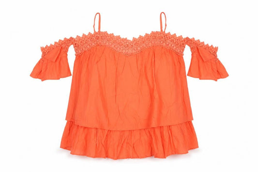By Very Women Orange UK 8 Off Shoulder Lace Ruffle Cotton Blouse