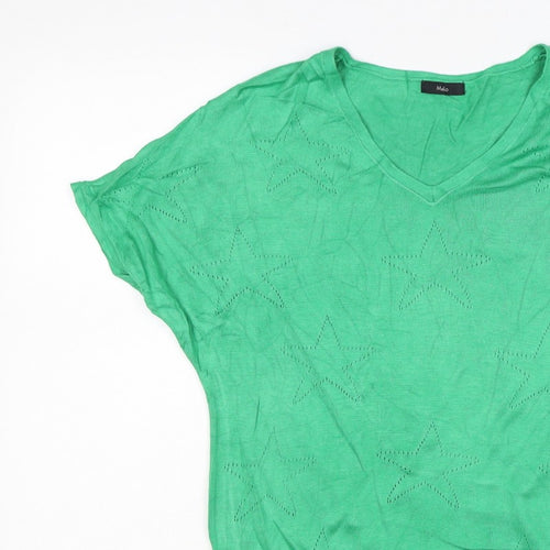 M&Co Women’s Green Size 10 Star Knit V-Neck Relaxed T-Shirt Top