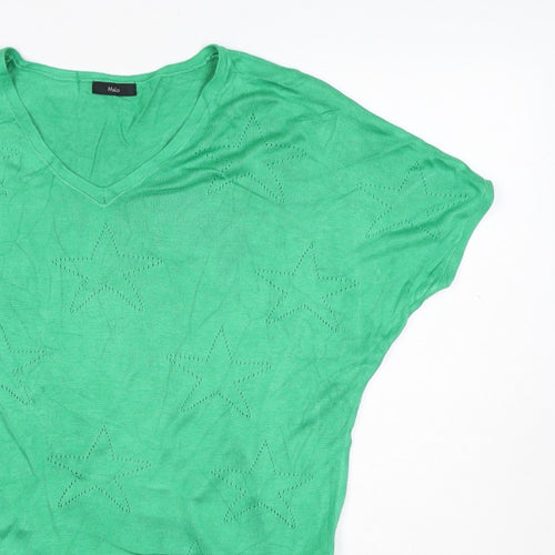 M&Co Women’s Green Size 10 Star Knit V-Neck Relaxed T-Shirt Top