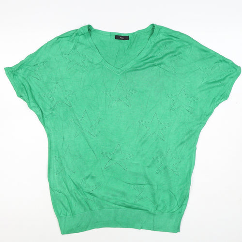 M&Co Women’s Green Size 10 Star Knit V-Neck Relaxed T-Shirt Top