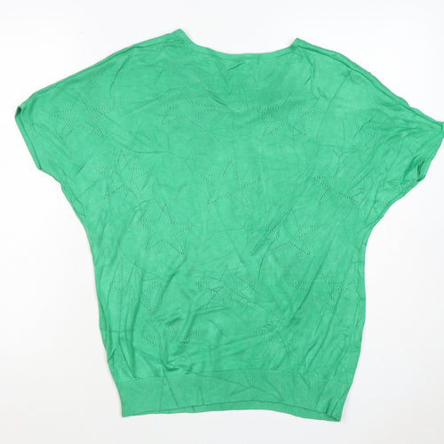 M&Co Women’s Green Size 10 Star Knit V-Neck Relaxed T-Shirt Top
