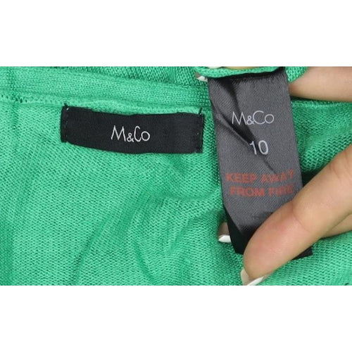 M&Co Women’s Green Size 10 Star Knit V-Neck Relaxed T-Shirt Top