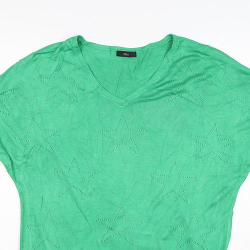 M&Co Women’s Green Size 10 Star Knit V-Neck Relaxed T-Shirt Top