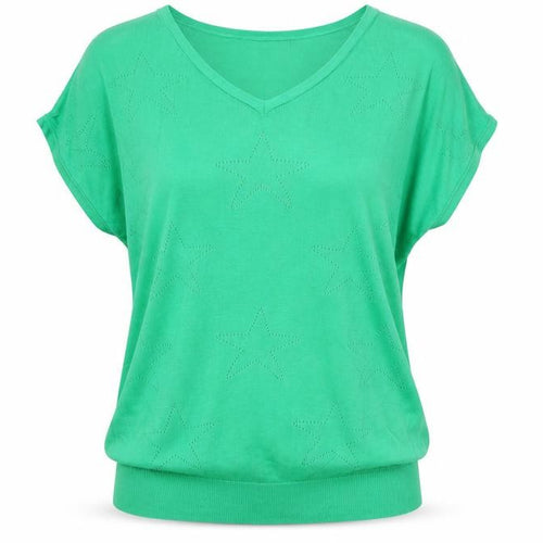 M&Co Women’s Green Size 10 Star Knit V-Neck Relaxed T-Shirt Top
