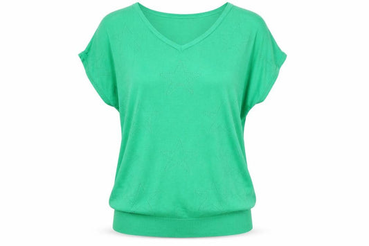 M&Co Women’s Green Size 10 Star Knit V-Neck Relaxed T-Shirt Top